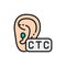 Cross The Counter Hearing Aid, CTC flat color line icon.