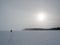 Cross-country skier barren arctic winter landscape