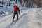 Cross country skier in the Mont Royal Park in winter