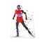 Cross country skier in orange jersey, low polygonal vector illustration, winter sports. Front view. Active people