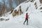 Cross-country skiing Classic Style Nordic Skiing. Woman in winter smiling happy having fun winter activity in the snow