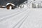 Cross country skiing tracks in winter landscape