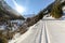 Cross-country skiing trail through the Pitztal near Sankt Leonhard in Tirol, winter sports in snowy landscape in the Austrian Alps