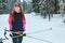 Cross-country skiing woman doing classic nordic cross country