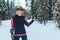 Cross-country skiing woman doing classic nordic cross country