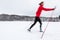 Cross-country skiing: young woman cross-country skiing