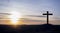 Cross. Crucifixion on the mountain on the background of the sunset sky. Forgiveness of sins and repentance. The death of Jesus