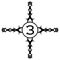 Cross decorated with number three, 3, black and white, isolated.