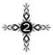 Cross decorated with number two, 2, black and white, isolated.