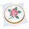 Cross embroidered rose. Color image of hoop with needlework on a white background. Vector illustration for handcraft