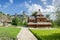 Cross Exaltation Church against of mediaeval fortress, Kamianets-Podilskyi, Ukraine