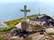 Cross and fireplace on Cape Fisterra Galicia, Spain.