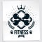 Cross fit motivation vector poster made using two dumbbells crossed and kettle bell sport fitness equipment.