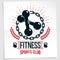 Cross fit motivation vector poster made using two dumbbells crossed and kettle bell sport fitness equipment.