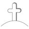 Cross. Gloomy sketch. Religious symbol. Vector illustration. Grave in the cemetery. Outline on an isolated white background.