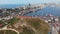 Cross Hill in Vladivostok. Aerial view. Cross at the top of Krestovaya hill and panorama of the Golden Horn bay and the