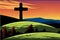 Cross on a Hillside at Sunset - Good Friday Vector Background