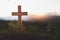 Cross of jesus The background of the setting sun is about to turn down. Christian religious concepts Crucifixion of faith and