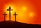 Cross of Jesus Christ on Mount Calvary. Modern illustration of a banner of suffering and resurrection of Jesus. Easter concept