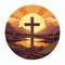 Cross of Jesus Christ at sunset. Vector illustration in retro style