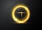 Cross of light, shiny Cross with golden round frame symbol of christianity. Symbol of hope and faith and glowing fire ring isolate