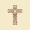 Cross of the Lord and Savior Jesus Christ hand-drawn. Doodle and design elements inside. Christian and biblical symbols