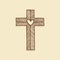 Cross of the Lord and Savior Jesus Christ with a heart, drawn by hand. Christian and biblical symbols