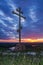 Cross on mount Calvary on the background of chalk outcrops diva in Divnogorie, Voronezh region