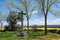 Cross of old church in the Castilian plain. Spain