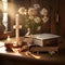 cross and an open Holy Bible, both bathed in gentle sunlight