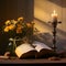 cross and an open Holy Bible, both bathed in gentle sunlight