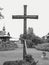 The cross on Orthodox Unite church. Artistic look in black and white