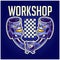 Cross piston racing workshop illustration