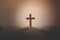 A cross placed on a hill to pray to God. As the sun is setting higher religious concepts, the crucifixion of faith, faith in God,