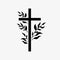 Cross religious Funeral design with branches. Vector illustration in black and white