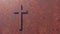 Cross on a  rusted corroded metal or steel sheet backround. 3d illustration metaphor for God, Christ