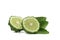 Cross Section or a half bergamot or kaffir on white isolated background with clipping path. Bergamot is Thai aromatic herb for