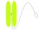 A cross sectional side view of a lime luminous bright green 2A looping yoyo with light grey string white backdrop