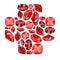 Cross shape symbol from red ruby gems on white