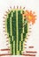 Cross-stitch embroidery of cactus with flower