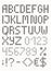 Cross stitch english font with numbers and symbols. Upper case l