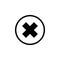 Cross stop sign outline icon black white in circle, for vector of app button