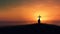 Cross in sunset and lone silhouetted person praying