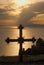 Cross at sunset on Mount Athos, Greece