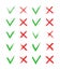 Cross and tick icons. Mark of check. V-green, x-red. Sign of right or wrong. Checkmark-yes, cross-cancel. Set of brush, grunge