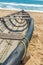 Cross view of skeleton of a fishing boat parked alone in seashore, Kailashgiri, Visakhapatnam, Andhra Pradesh, March 05 2017