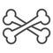 Crossbones line icon. Two crossed bones. Halloween party vector design concept, outline style pictogram on white