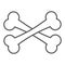 Crossbones thin line icon. Two crossed bones. Halloween party vector design concept, outline style pictogram on white