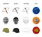 Crossbow, medieval helmet, soldier helmet, hand grenade. Weapons set collection icons in cartoon,black,outline,flat