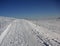 Crosscountry skiing route marked with wooden sticks